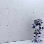 Robot with jigsaw puzzle business metaphor